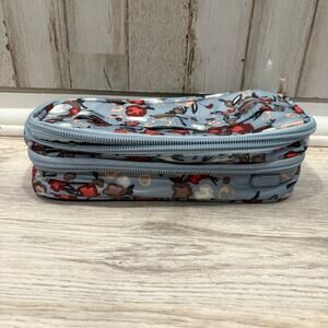 Lug Blue Floral Double Decker Easy Clean Makeup Travel Bag Handle Packing